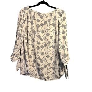 41 Hawthorn Blouse Size 1X Floral Office Boho Whimsygoth Cottage White Black